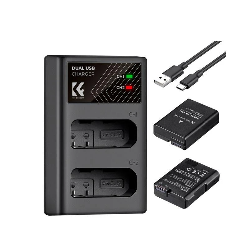 Kit Baterias + Carregador Duplo K&F para En-El14  P/ Nikon (2 Bat/Carg. Doble) (KF28.0020)