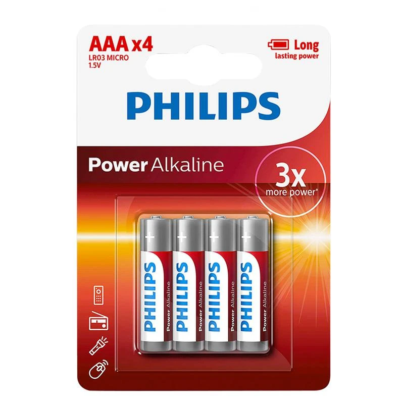 Pilhas Philips Alkaline Power  AAAX4 (LR03P4B/97)