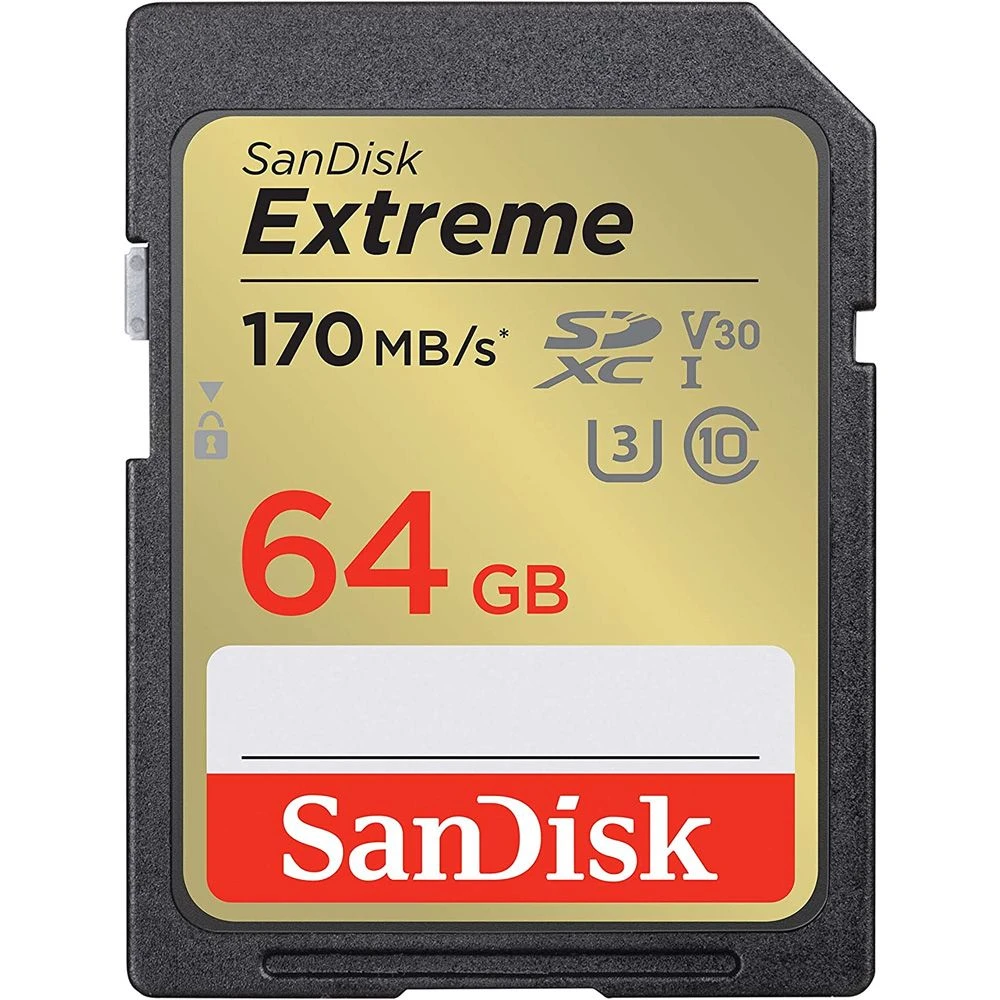 Memória SD Sandisk Extreme 170-80 MB/S C10 U3 V30 64GB